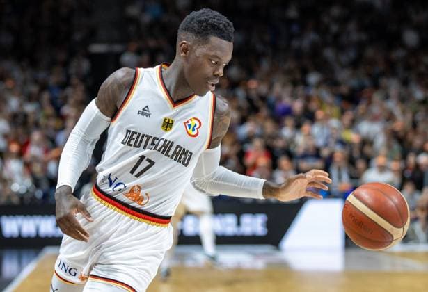 Basketball Laender games, Germany Canada, Mercedes Benz Arena Germanys Dennis Schroeder plays the ball Basketball Laender game Germany Canada