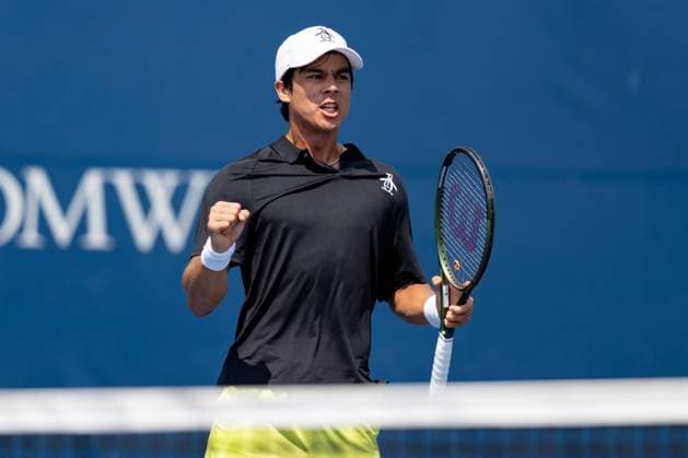 TORONTO, ON - AUGUST 09: Mackenzie McDonald of the United States reacts after winning his second round match of the National Bank Open, part of the Hologic ATP, Tennis Herren Tour, at Sobeys Stadium on August 9, 2023 in Toronto, Canada. (Photo by Julian Avram Icon Sportswire) TENNIS: AUG 09 National Bank Open EDITORIAL USE ONLY Icon2308090045