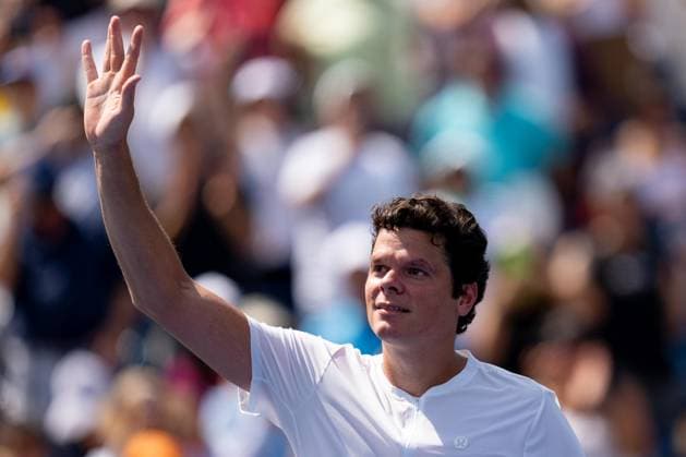 TORONTO, ON - AUGUST 09: Milos Raonic of Canada reacts after winning his second round match of the National Bank Open, part of the Hologic ATP, Tennis Herren Tour, at Sobeys Stadium on August 9, 2023 in Toronto, Canada. (Photo by Julian Avram Icon Sportswire) TENNIS: AUG 09 National Bank Open EDITORIAL USE ONLY Icon2308090091