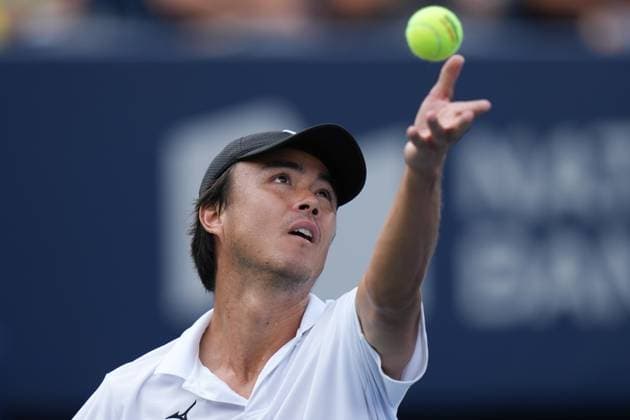August 9, 2023, TORONTO, ON, CAN: Japan s Taro Daniel serves to Canada s Milos Raonic during tennis action of the National Bank Open in Toronto on Wednesday, Aug. 9, 2023. Canada News - August 9, 2023  - ZUMAc35_ 20230809_zaf_c35_073 Copyright: xChrisxYoungx
