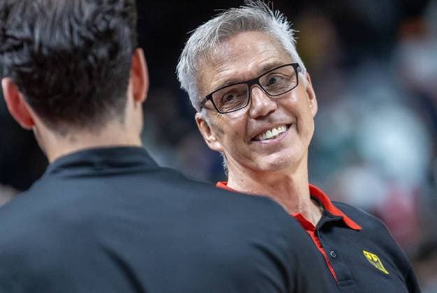 Basketball Germany Canada, Mercedes Benz Arena Germanys coach Gordon Herbert smiles after the win Basketball Germany Canada