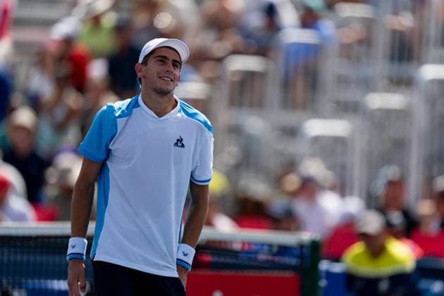 TORONTO, ON - AUGUST 09: Matteo Arnaldi of Italy reacts during his second round match of the National Bank Open, part of the Hologic ATP, Tennis Herren Tour, at Sobeys Stadium on August 9, 2023 in Toronto, Canada. (Photo by Julian Avram Icon Sportswire) TENNIS: AUG 09 National Bank Open EDITORIAL USE ONLY Icon2308092025
