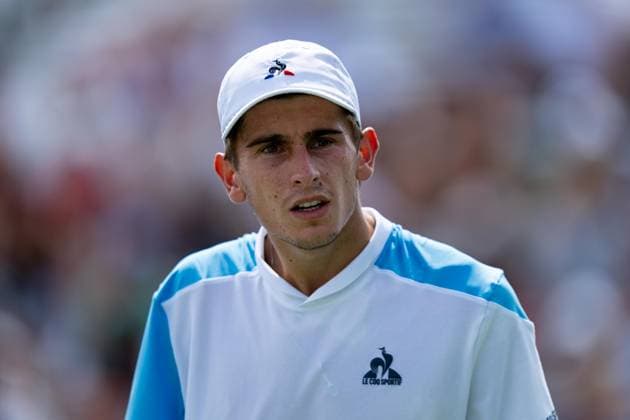 TORONTO, ON - AUGUST 09: Matteo Arnaldi of Italy reacts during his second round match of the National Bank Open, part of the Hologic ATP, Tennis Herren Tour, at Sobeys Stadium on August 9, 2023 in Toronto, Canada. (Photo by Julian Avram Icon Sportswire) TENNIS: AUG 09 National Bank Open EDITORIAL USE ONLY Icon2308092027