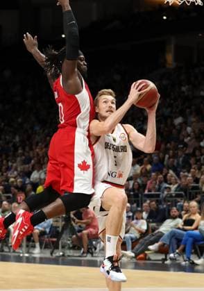 Luguentz Dort, Niels Giffey GER duel game scene action sport basketball DBB national team men international match season 2023 2024 09 08 2023 Germany GER vs Canada CAN