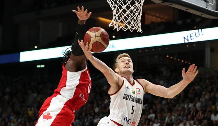 Luguentz Dort, Niels Giffey GER duel game scene action sport basketball DBB national team men international match season 2023 2024 09 08 2023 Germany GER vs Canada CAN