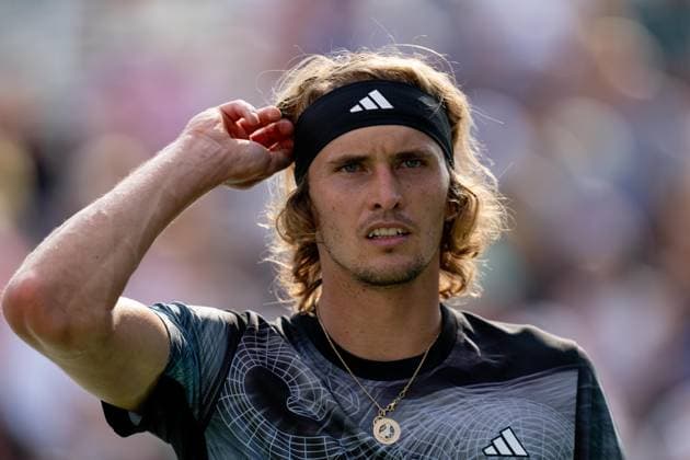 TORONTO, ON - AUGUST 09: Alexander Zverev of Germany reacts during his second round match of the National Bank Open, part of the Hologic ATP, Tennis Herren Tour, at Sobeys Stadium on August 9, 2023 in Toronto, Canada. (Photo by Julian Avram Icon Sportswire) TENNIS: AUG 09 National Bank Open EDITORIAL USE ONLY Icon2308093298