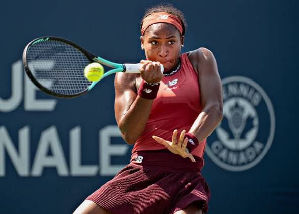 (230810) -- MONTREAL, Aug. 10, 2023 -- Coco Gauff competes during the women s singles round of 32 match between Katie Boulter of Britain and Coco Gauff of the United States at the National Bank Open tennis tournament in Montreal, Canada, on Aug. 9, 2023. (Photo by Xinhua) (SP)CANADA-MONTREAL-TENNIS-NATIONAL BANK OPEN-WOMEN S SINGLES AndrewxSoong 