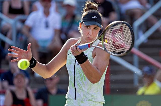 (230810) -- MONTREAL, Aug. 10, 2023 -- Beatriz Haddad Maia of Brazil hits a return during the women s singles round of 32 match between Leylah Fernandez of Canada and Beatriz Haddad Maia of Brazil at the National Bank Open tennis tournament in Montreal, Canada, on Aug. 9, 2023. (Photo by Xinhua) (SP)CANADA-MONTREAL-TENNIS-NATIONAL BANK OPEN-WOMEN S SINGLES AndrewxSoong 