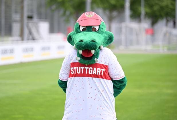 FUSSBALL 1 BUNDESLIGA SAISON 2023 2024 09 08 2023 photo opportunity at VfB Stuttgart on the training ground VfB mascot Fritzle