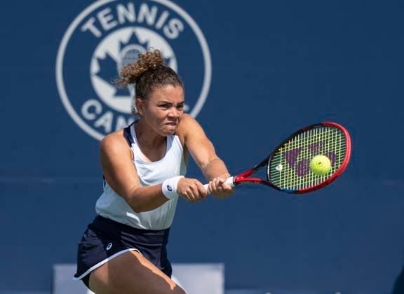 August 10, 2023, MONTREAL, PQ, Canada: Jasmine Paolini of Italy, hits a return to Jessica Pegula of the United States, during the National Bank Open tennis tournament in Montreal, Thursday, Aug. 10, 2023. Canada News - August 10, 2023  - ZUMAc35_ 20230810_zaf_c35_025 Copyright: xChristinnexMuschix