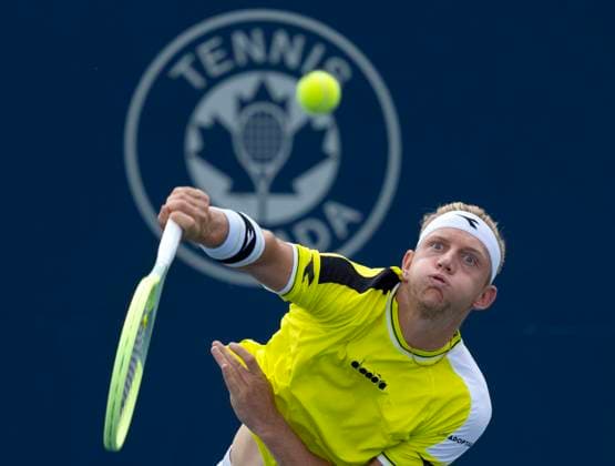 August 10, 2023, TORONTO, ON, Canada: Alejandro Davidovich Fokina of Spain serves to Casper Ruud of Norway during tennis action at the National Bank Open in Toronto, Thursday, Aug. 10, 2023. Canada News - August 10, 2023  - ZUMAc35_ 20230810_zaf_c35_034 Copyright: xFrankxGunnx