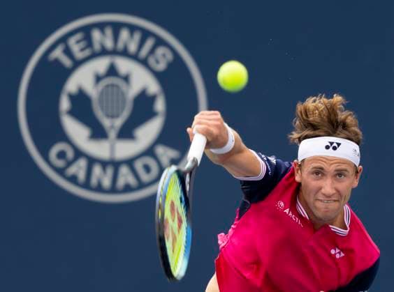 August 10, 2023, TORONTO, ON, Canada: Casper Ruud of Norway serves to Alejandro Davidovich Fokina of Spain during tennis action at the National Bank Open in Toronto, Thursday, Aug. 10, 2023. Canada News - August 10, 2023  - ZUMAc35_ 20230810_zaf_c35_035 Copyright: xFrankxGunnx