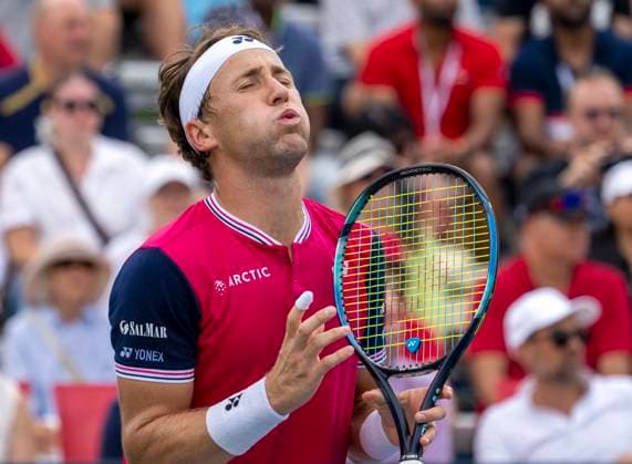 August 10, 2023, TORONTO, ON, Canada: Casper Ruud of Norway reacts during has match against Alejandro Davidovich Fokina of Spain in tennis action at the National Bank Open in Toronto, Thursday, Aug. 10, 2023. Canada News - August 10, 2023  - ZUMAc35_ 20230810_zaf_c35_037 Copyright: xFrankxGunnx