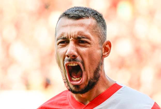 Ivan Schranz of Slavia Praha celebrates a goal during the UEFA Europa League first soccer match of 3rd qualifying round: Slavia Praha vs Dnipro, Prague, Czech Republic, August 10, 2023. (CTKxPhoto RomanxVondrous) CTKPhotoP2023081007186  CTKPhotoP2023081007186