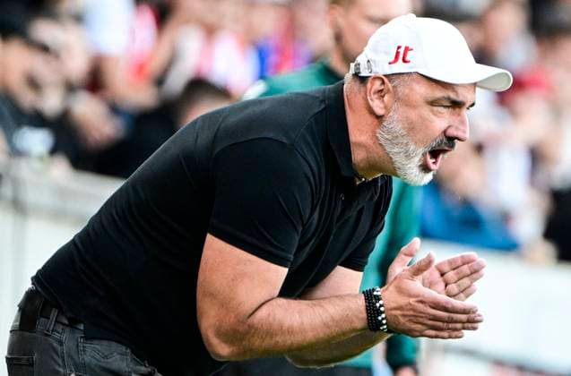 Coach of Viktoria Plzen Jindrich Trpisovsky reacts during the UEFA Europa League first soccer match of 3rd qualifying round: Slavia Praha vs Dnipro, Prague, Czech Republic, August 10, 2023. (CTKxPhoto RomanxVondrous) CTKPhotoP2023081007888  CTKPhotoP2023081007888