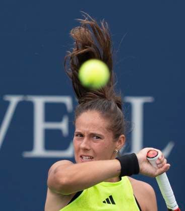 August 10, 2023, MONTREAL, PQ, Canada: Daria Kasatkina of Russia, hits a return to Marie Bouzkova of the Czech Republic, during the National Bank Open tennis tournament in Montreal, Thursday, Aug. 10, 2023. Canada News - August 10, 2023  - ZUMAc35_ 20230810_zaf_c35_066 Copyright: xChristinnexMuschix