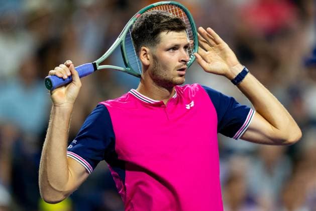 TORONTO, ON - AUGUST 10: Hubert Hurkacz of Poland reacts after a missed shot during his third round match of the National Bank Open, part of the Hologic ATP, Tennis Herren Tour, at Sobeys Stadium on August 10, 2023 in Toronto, Canada. (Photo by Julian Avram Icon Sportswire) TENNIS: AUG 10 National Bank Open EDITORIAL USE ONLY Icon2308100020