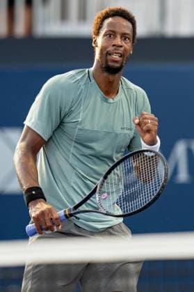 TORONTO, ON - AUGUST 10: Gael Monfils of France reacts after winning a point during his third round match of the National Bank Open, part of the Hologic ATP, Tennis Herren Tour, at Sobeys Stadium on August 10, 2023 in Toronto, Canada. (Photo by Julian Avram Icon Sportswire) TENNIS: AUG 10 National Bank Open EDITORIAL USE ONLY Icon2308101426
