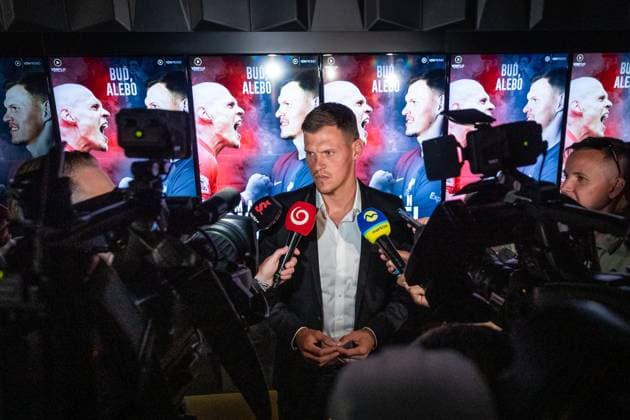Martin Skrtel Film Bud Alebo Ex footballer (Liverpool FC, Zenit Saint Petersburg, Fenerbahce, Basaksehir) Martin Skrtel speaks during the press conference, PK, Pressekonferenz prevent the Bud, alebo film premiere about his football career. Film contains Steven Gerrard, Luis Suarez, Jamie Carragher and more football legends. Bratislava, Bory Mall cinema, August 08, 2023. Photo by Branislav Racko Copyright: xBranislavxRackox _BRR3909