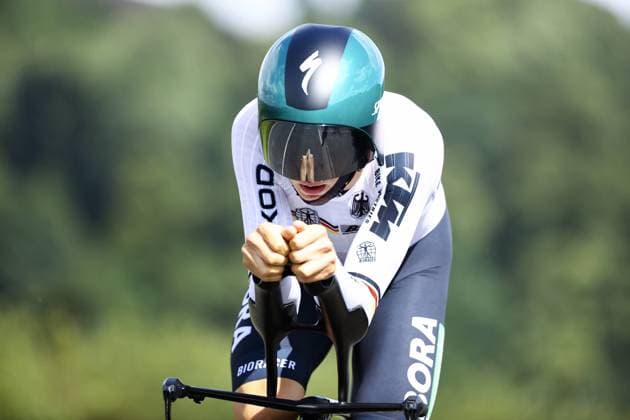 German Lennard Kamna of Bora-Hansgrohe pictured in action during the elite men time trial race at the UCI World Championships Cycling, in Glasgow, Scotland, Friday 11 August 2023. UCI organizes the worlds with all cycling disciplines, Road cycling, Rad, Radsport, Strasse indoor cycling, mountain bike, BMX racing, road para-cycling and indoor para-cycling, in Glasgow from 03 to 13 August. DAVIDxPINTENS x71910388x