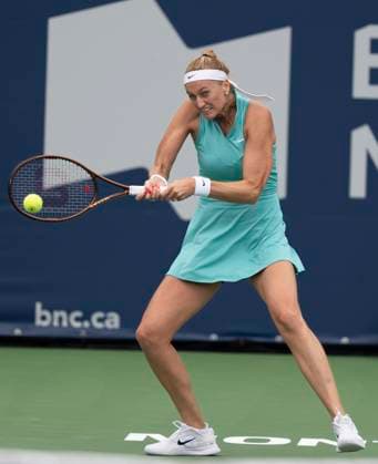August 11, 2023, MONTREAL, PQ, Canada: Petra Kvitova of the Czech Republic hits a return to Belinda Bencic of Switzerland, during the National Bank Open tennis tournament in Montreal, Friday, Aug. 11, 2023. Canada News - August 11, 2023  - ZUMAc35_ 20230811_zaf_c35_039 Copyright: xChristinnexMuschix