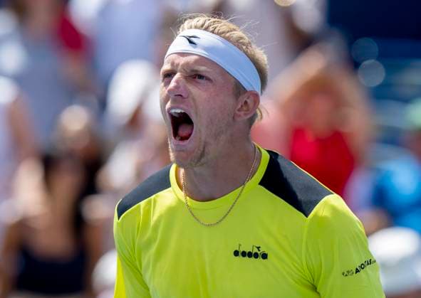 August 11, 2023, TORONTO, ON, Canada: Alejandro Davidovich Fokina of Spain celebrates after defeating Mackenzie McDonald of the United States in quarterfinal tennis action at the National Bank Open in Toronto, Friday, Aug. 11, 2023. Canada News - August 11, 2023  - ZUMAc35_ 20230811_zaf_c35_044 Copyright: xFrankxGunnx