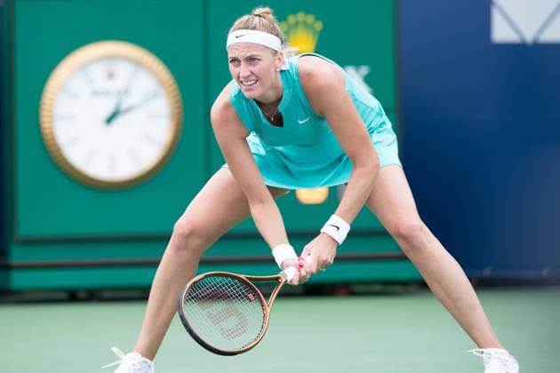 August 11, 2023: Petra Kvitova (CZE) gets ready for a serve during the WTA, Tennis Damen National Bank Open 3rd round match at IGA Stadium in Montreal, Quebec. CSM Montreal Canada - ZUMAc04_ 20230811_zma_c04_148 Copyright: xDanielxLeax