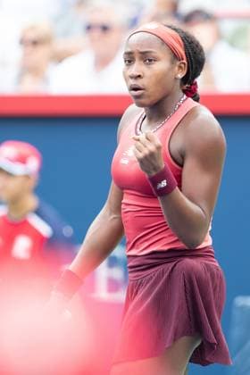 August 11, 2023: Coco Gauff (USA) celebrates a point during the WTA, Tennis Damen National Bank Open quarterfinal match at IGA Stadium in Montreal, Quebec. CSM Montreal Canada - ZUMAc04_ 20230811_zma_c04_158 Copyright: xDanielxLeax