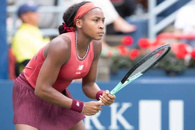 August 11, 2023: Coco Gauff (USA) waits on a serve during the WTA, Tennis Damen National Bank Open quarterfinal match at IGA Stadium in Montreal, Quebec. CSM Montreal Canada - ZUMAc04_ 20230811_zma_c04_164 Copyright: xDanielxLeax