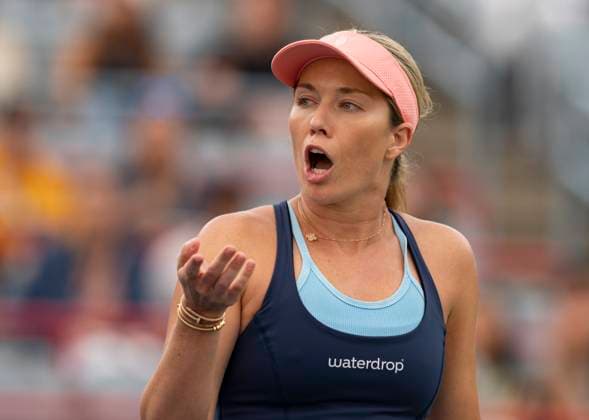 August 11, 2023, MONTREAL, PQ, Canada: Danielle Collins of the United States, reacts during her quarterfinal game against Iga Swiatek of Poland, at the National Bank Open tennis tournament in Montreal, Friday, Aug.11, 2023. Canada News - August 11, 2023  - ZUMAc35_ 20230811_zaf_c35_095 Copyright: xChristinnexMuschix