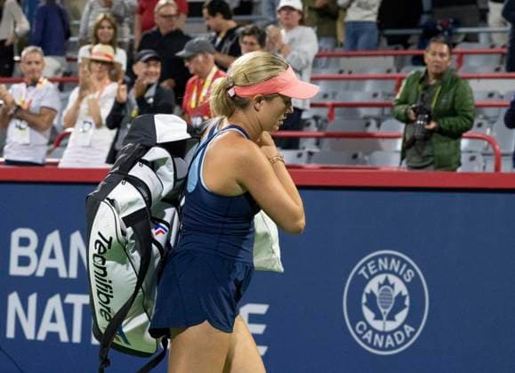 August 11, 2023, MONTREAL, PQ, Canada: Danielle Collins of the United States, walks off the court following her loss to Iga Swiatek of Poland, during quarterfinal action at the National Bank Open tennis tournament in Montreal, Friday, Aug.11, 2023. Canada News - August 11, 2023  - ZUMAc35_ 20230811_zaf_c35_117 Copyright: xChristinnexMuschix