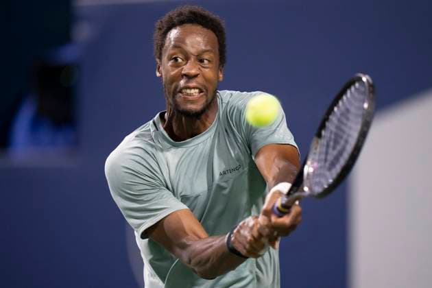 August 11, 2023, TORONTO, ON, Canada: Gael Monfils of France hits a return to Jannik Sinner of Italy in quarterfinal tennis action at the National Bank Open in Toronto, Friday, Aug. 11, 2023. Canada News - August 11, 2023  - ZUMAc35_ 20230811_zaf_c35_155 Copyright: xFrankxGunnx