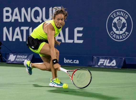 August 11, 2023, MONTREAL, PQ, Canada: Daria Kasatkina of Russia, hits a return to Elena Rybakina of Kazakhstan, during quarterfinal action at the National Bank Open tennis tournament in Montreal, Friday, Aug.11, 2023. Canada News - August 11, 2023  - ZUMAc35_ 20230811_zaf_c35_161 Copyright: xChristinnexMuschix
