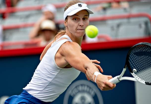 (230812) -- MONTREAL, Aug. 12, 2023 -- Liudmila Samsonova hits a return during the women s singles round of 16 match between Aryna Sabalenka of Belarus and Liudmila Samsonova of Russia at the National Bank Open tennis tournament in Montreal, Canada, on Aug. 11, 2023. (Photo by Xinhua) (SP)CANADA-MONTREAL-TENNIS-NATIONAL BANK OPEN-WOMEN S SINGLES AndrewxSoong 
