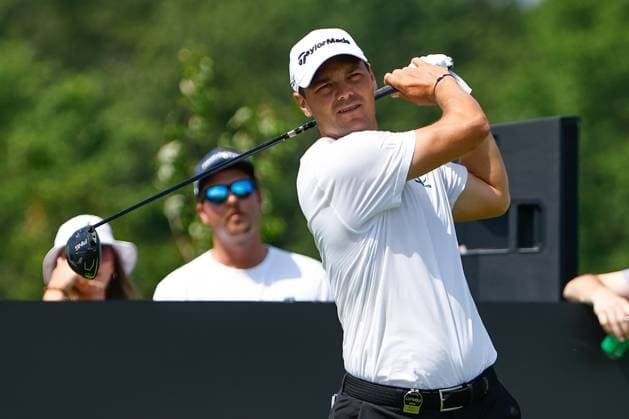 BEDMINSTER, NJ - AUGUST 11: Martin Kaymer of Cleeks GC tees off at the 9th tee during LIV Golf Bedminster- round 1 on August 11, 2023 at Trump National Golf Club in Bedminster, New Jersey. (Photo by Rich Graessle Icon Sportswire) GOLF: AUG 11 LIV Golf Bedminster EDITORIAL USE ONLY Icon23081122363