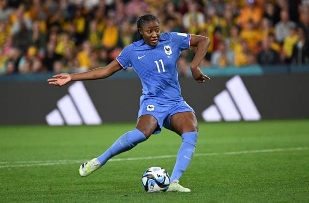 WWC23 QTR FINAL AUSTRALIA FRANCE, Kadidiatou Diani of France scores a goal during the penalty shoot-out during the FIFA Women s World Cup 2023 Quarter Final soccer match between Australia and France at Brisbane Rectangular Stadium in Brisbane, Saturday, August 12, 2023. ( NO ARCHIVING, EDITORIAL USE ONLY, NO USE IN BOOKS WITHOUT CONSENT BRISBANE QUEENSLAND AUSTRALIA  Copyright: xDARRENxENGLANDx 20230813001830246196