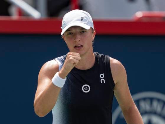August 12, 2023, MONTREAL, PQ, Canada: Iga Swiatek of Poland, reacts during her game against Jessica Pegula of the United States, during semifinal action at the National Bank Open tennis tournament in Montreal, Saturday, Aug. 12, 2023. Canada News - August 12, 2023  - ZUMAc35_ 20230812_zaf_c35_005 Copyright: xChristinnexMuschix