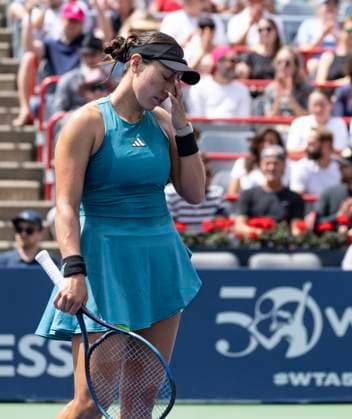 August 12, 2023, MONTREAL, PQ, Canada: Jessica Pegula of the United States, reacts during her game against Iga Swiatek of Poland, during semifinal action at the National Bank Open tennis tournament in Montreal, Saturday, Aug. 12, 2023. Canada News - August 12, 2023  - ZUMAc35_ 20230812_zaf_c35_006 Copyright: xChristinnexMuschix
