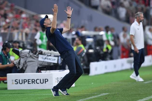 Soccer Supercup FC Bayern Munich RB Leipzig on 12 08 2023 at Allianz Arena in Munich Thomas Tuchel coach head coach Munich DFL regulations prohibit any use of photographs as image sequences and or quasi video xRx