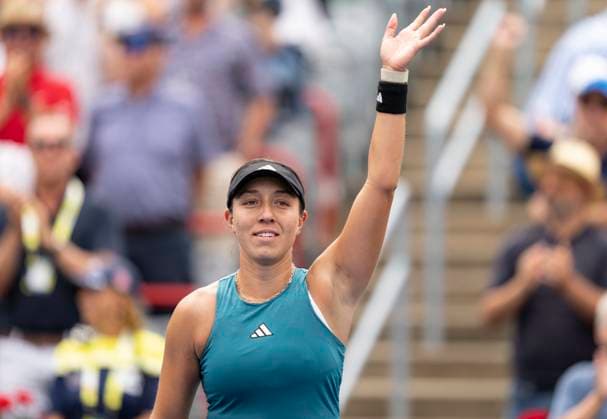 August 12, 2023, MONTREAL, PQ, Canada: Jessica Pegula of the United States, celebrates her win over Iga Swiatek of Poland, during semifinal action at the National Bank Open tennis tournament in Montreal, Saturday, Aug. 12, 2023. Canada News - August 12, 2023  - ZUMAc35_ 20230812_zaf_c35_016 Copyright: xChristinnexMuschix