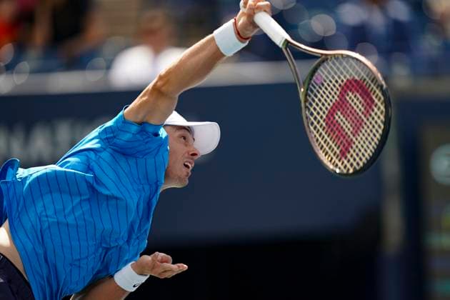 August 12, 2023, Toronto, Ontario, Canada: ALEX DE MINAUR serves the ball to Alejandro Davidovich Fokina at The National Bank Open ATP, Tennis Herren tournament in Toronto Toronto Canada - ZUMAm215 20230812_zip_m215_004 Copyright: xArlynxMcAdoreyx