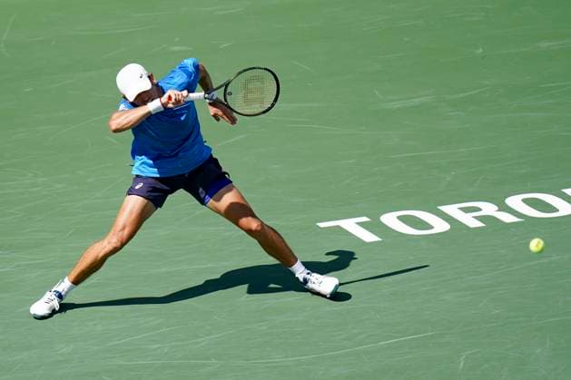 August 12, 2023, Toronto, Ontario, Canada: ALEX DE MINAUR returns the ball to Alejandro Davidovich Fokina at The National Bank Open ATP, Tennis Herren tournament in Toronto Toronto Canada - ZUMAm215 20230812_zip_m215_008 Copyright: xArlynxMcAdoreyx