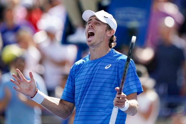 August 12, 2023, Toronto, Ontario, Canada: ALEX DE MINAUR celebrates after winning his match against Alejandro Davidovich Fokina at The National Bank Open ATP, Tennis Herren tournament in Toronto Toronto Canada - ZUMAm215 20230812_zip_m215_011 Copyright: xArlynxMcAdoreyx