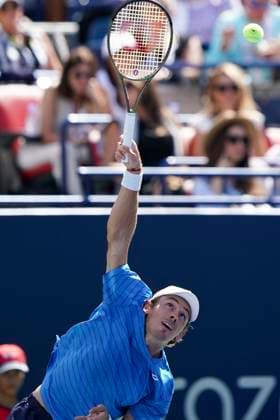 August 12, 2023, Toronto, Ontario, Canada: ALEX DE MINAUR serves the ball to Alejandro Davidovich Fokina at The National Bank Open ATP, Tennis Herren tournament in Toronto Toronto Canada - ZUMAm215 20230812_zip_m215_013 Copyright: xArlynxMcAdoreyx