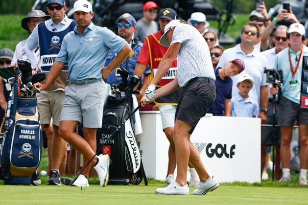 BEDMINSTER, NJ - AUGUST 12: Cam Smith of Ripper GC tees off at the 2nd tee during round 2 of LIV Golf Bedminster on August 12, 2023 at Trump National Golf Club in Bedminster, New Jersey. (Photo by Rich Graessle Icon Sportswire) GOLF: AUG 12 LIV Golf Bedminster EDITORIAL USE ONLY Icon23081222483