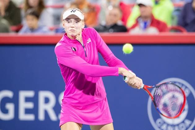 August 11, 2023: Elena Rybakina (KAZ) returns the ball during the WTA, Tennis Damen National Bank Open quarterfinal match at IGA Stadium in Montreal, Quebec. CSM Montreal Canada - ZUMAc04_ 20230812_zma_c04_053 Copyright: xDanielxLeax