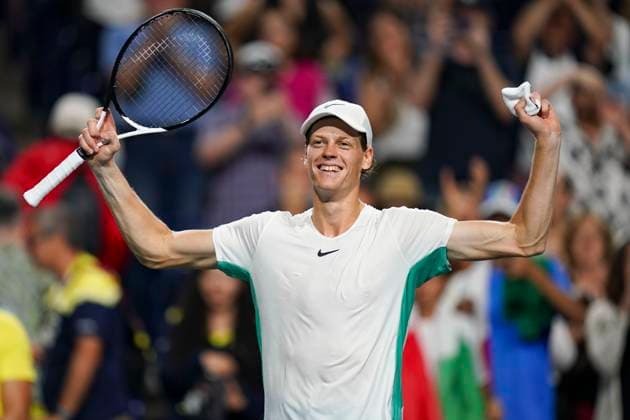 August 12, 2023, Toronto, Ontario, Canada: JANNIK SINNER celebrates after winning his match against Tommy Paul at The National Bank Open ATP, Tennis Herren tournament in Toronto Toronto Canada - ZUMAm215 20230812_zip_m215_018 Copyright: xArlynxMcAdoreyx