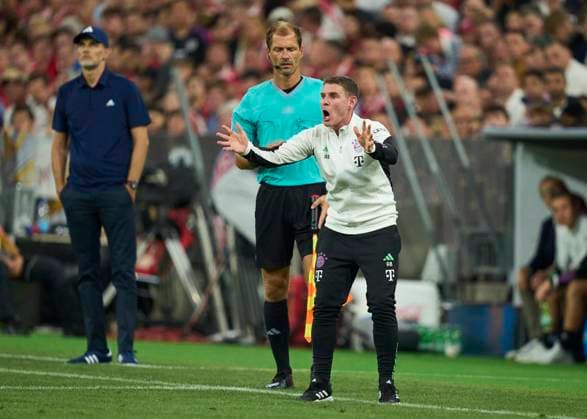 Co-Trainer, Anthony Barry, FCB assistent coaches, Assistenztrainer, Trainer Thomas Tuchel (FCB), team manager, headcoach, coach, in action in the Super Cup 2023 final match FC BAYERN MUENCHEN - RB LEIPZIG 0-3 on Aug 12, 2023 in Munich, Germany. Season 2023 2024, 1.Bundesliga, FCB, München