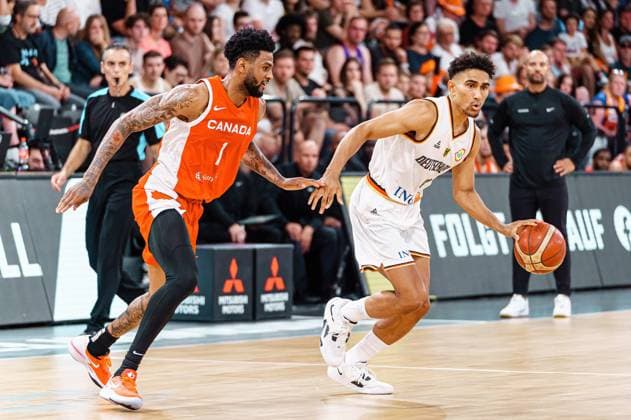 Nickeil Alexander Walker Canada, 01 , Maodo Lo Germany, 04 Germany vs Canada, basketball, DBB Supercup, final, 13 08 2023 Germany vs Canada, basketball, DBB Supercup, final, 13 08 2023 Hamburg, Germany Copyright: xEibner-Pressefoto MarcelxvonxFehrnx EP_MFN