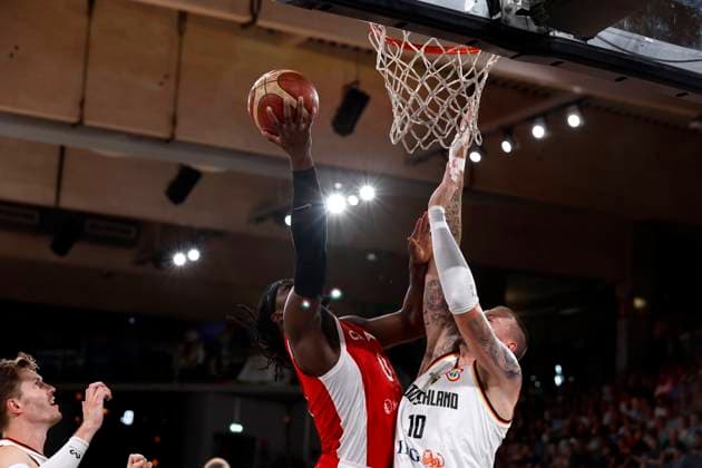 13 08 2023, German Basketball Federation, Supercup 2023, Hamburg, edel optics de Arena, Final, Germany Canada, Luguentz Dort CAN, No0 , Daniel Theis GER, No10 Hamburg edel optics de Arena Hamburg Germany